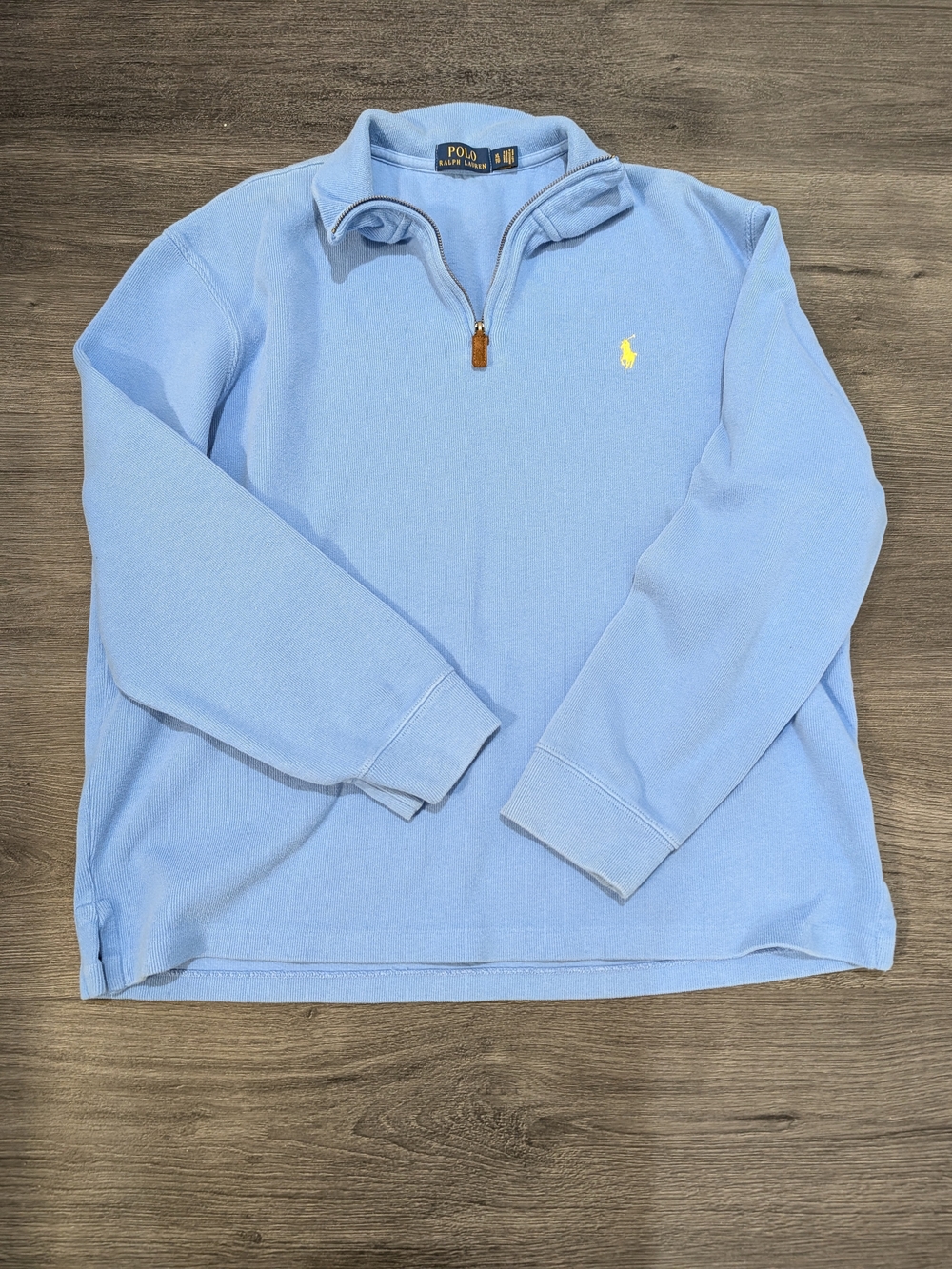 Polo Ralph Lauren Estate Rib 1/4 Zip Sweater Mens XL Blue Yellow Pony Cotton